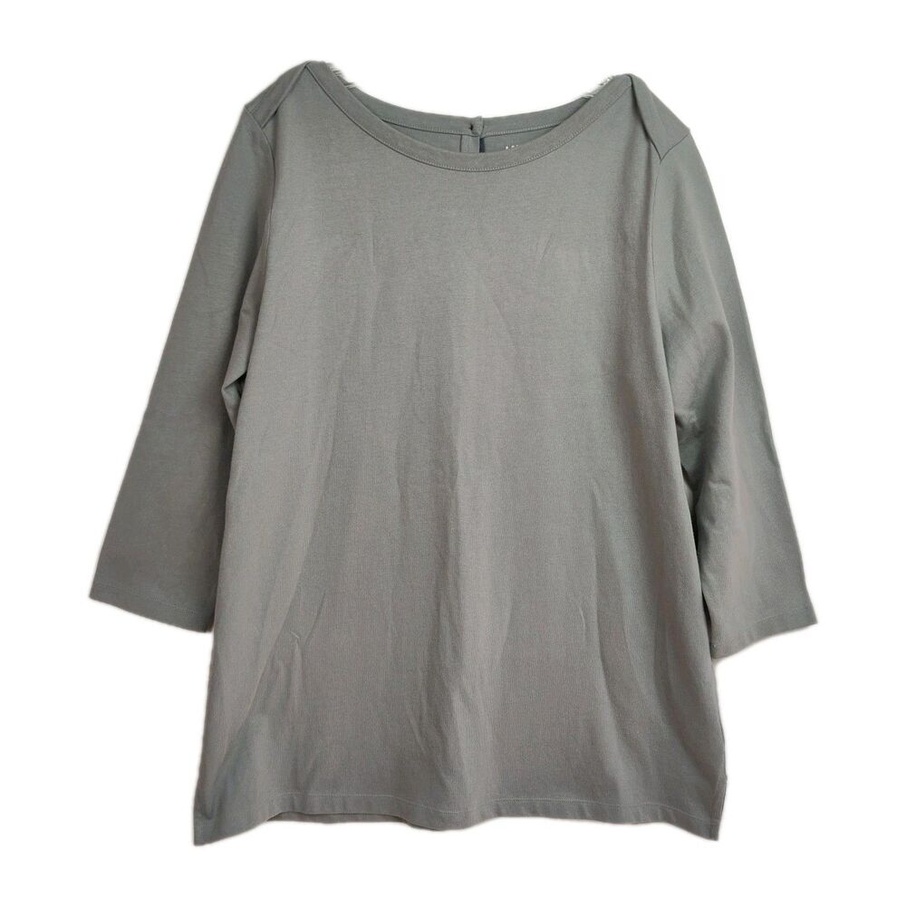 Land's End Tunic women's L Light Gray Button-Up Back Long Sleeves Round‎ Neck